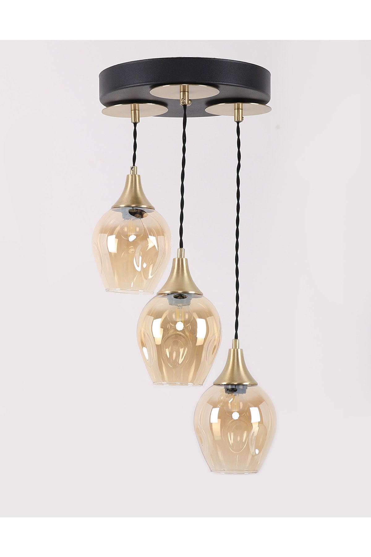 Marlo 3-Piece Black Antique Honey Glass Pendant Lamp Chandelier
