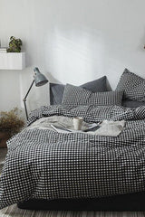 Elastic Bed Linen Duvet Cover Set Double Mini Gingham Black - Swordslife