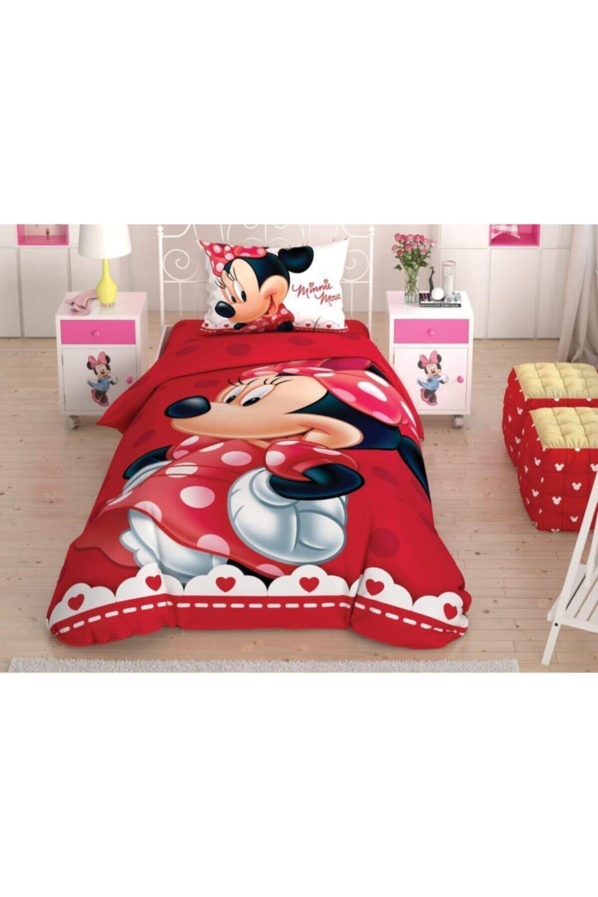Minnie Lovely Glitter Sheet Elastic Lizenziertes Einzelbettbezug-Set