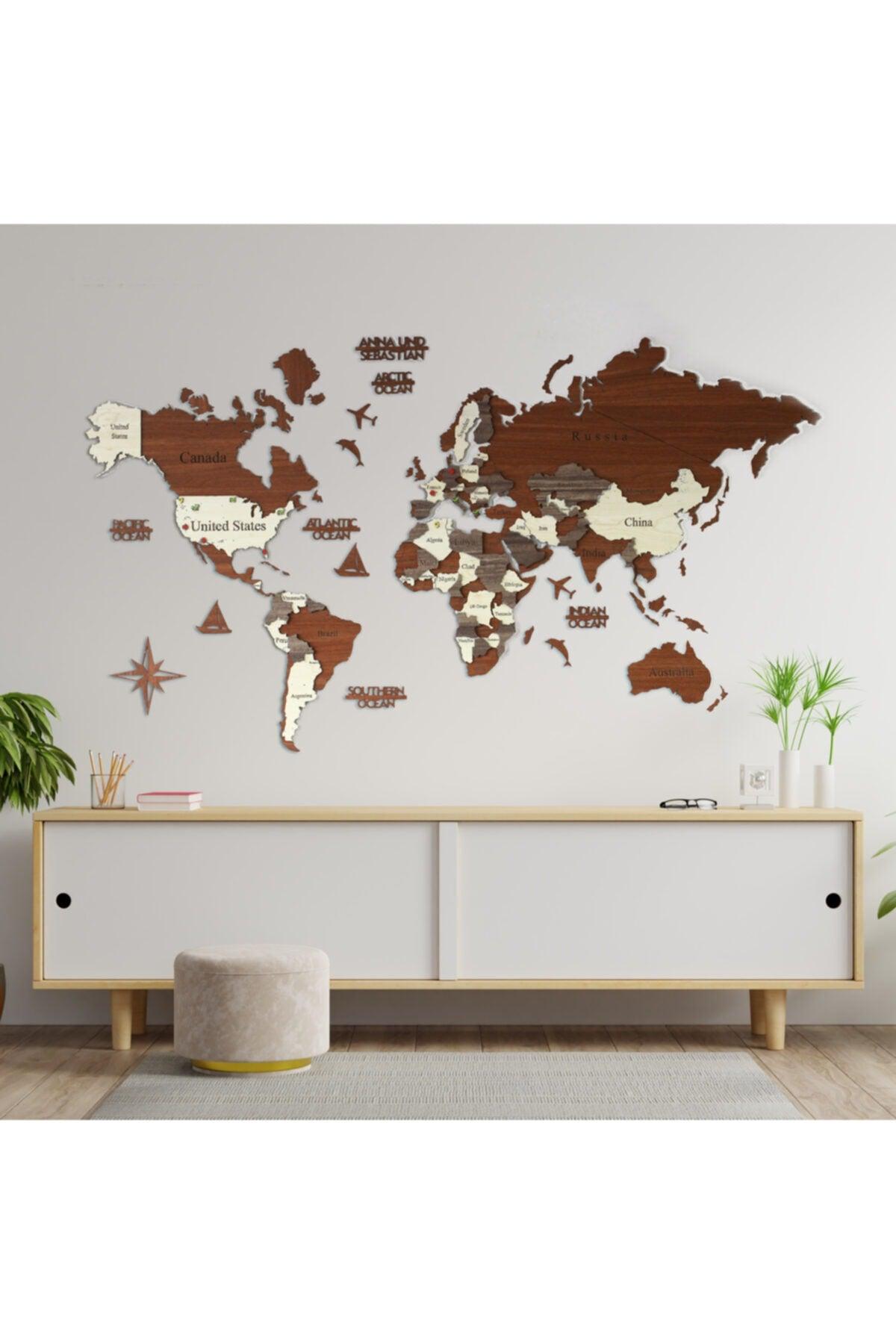 3D Wooden World Map, Wooden Wall Decor, Wall Painting, Real World Map - Swordslife