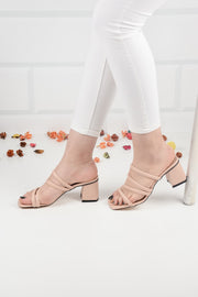 Women'S Cream Leather Heeled Slippers Sandals Ba20888