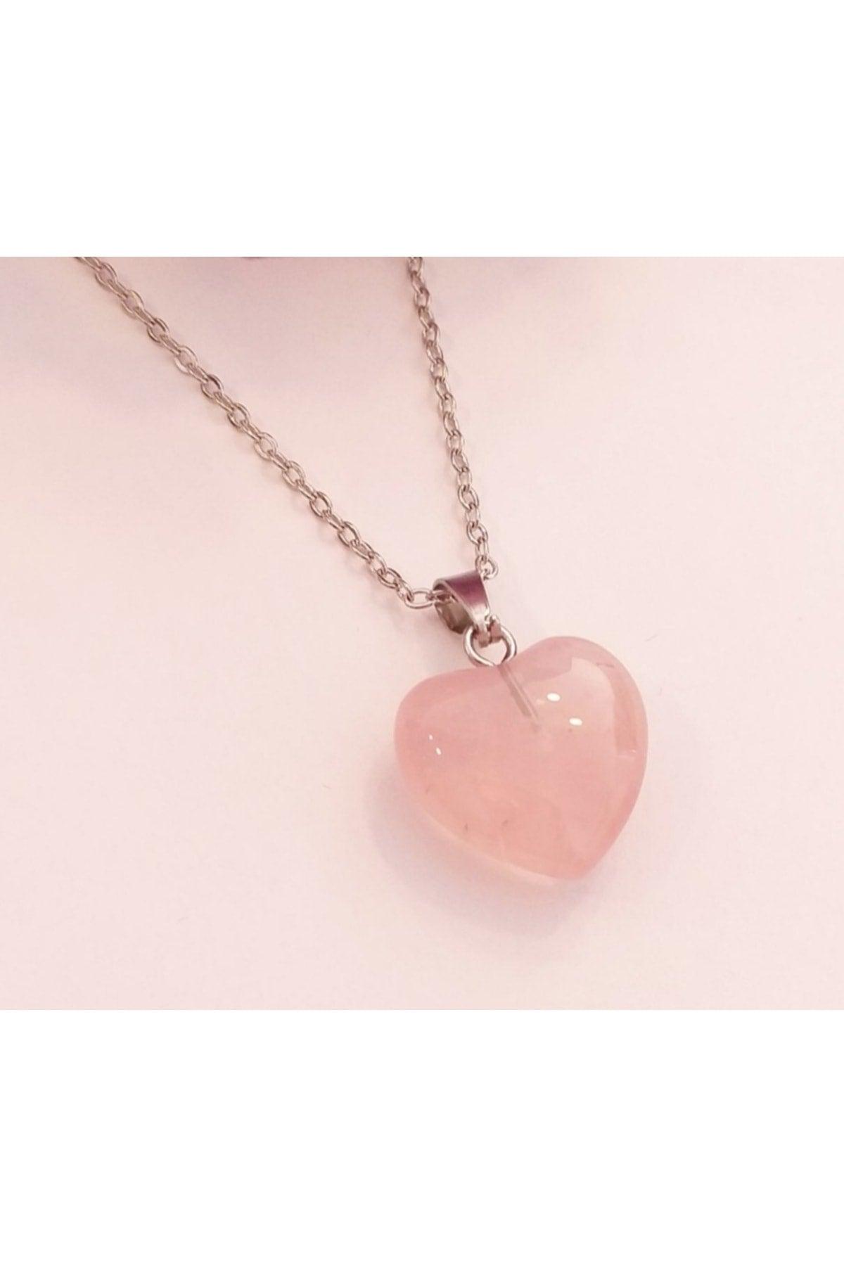 New Heart Rose Quartz Chain Necklace - Swordslife