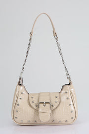 Crocodile Patterned Mink Handbag With Bony Staples