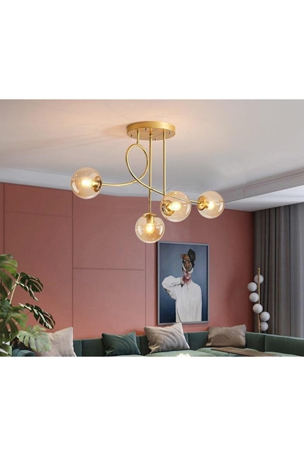 Jade Special Design Antique Color Globe Honey Glass Living Room - Kitchen - Bedroom 4-Piece Chandelier