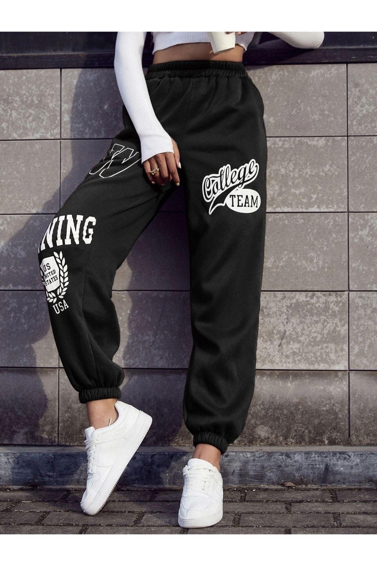 Foxskin Black Women's College Team Multi-Printed Summer Sweatpants - Swordslife