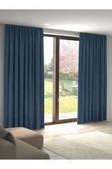 Velvet Textured Dark Blue Island Backdrop Curtain Extraforward Pleated - Swordslife