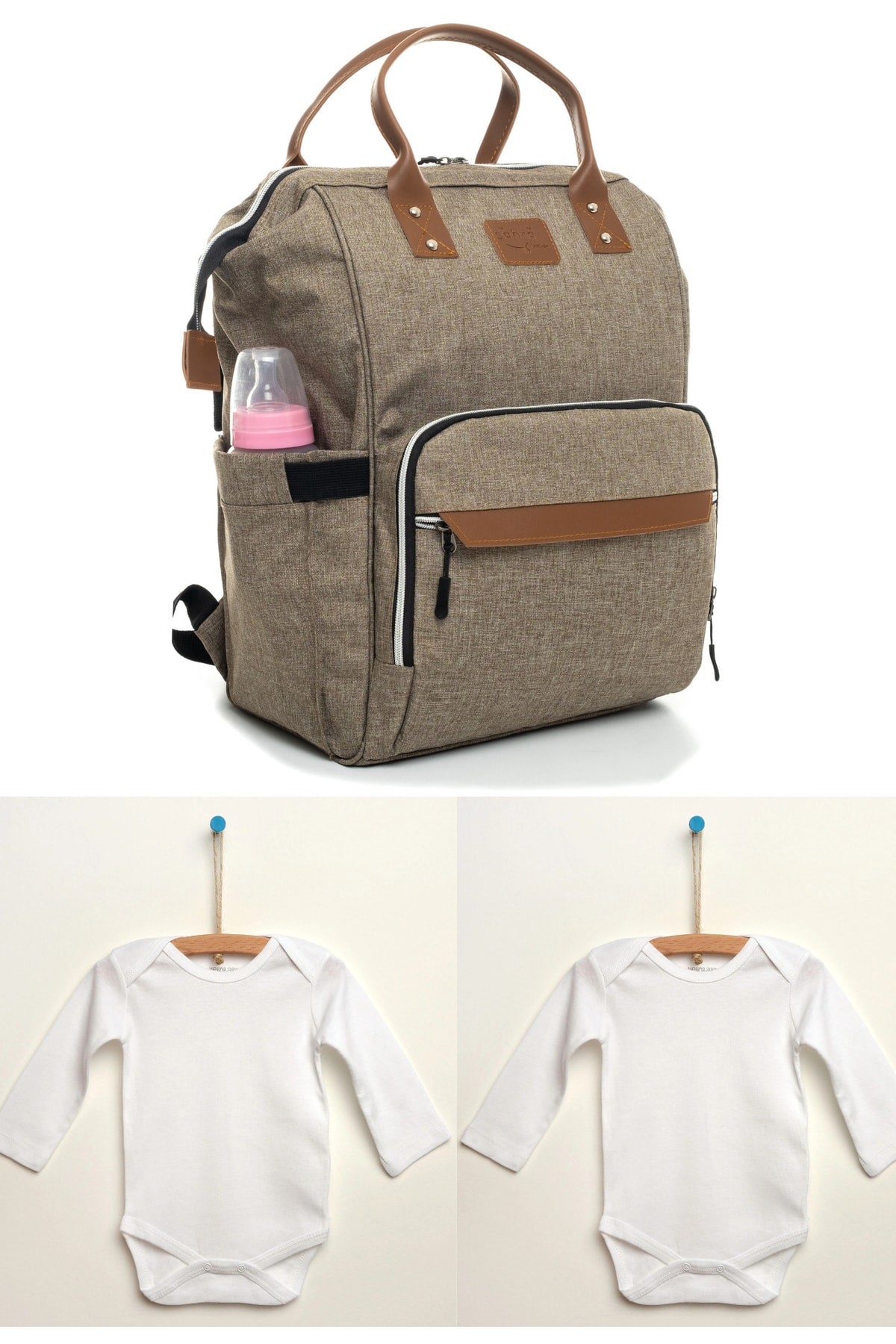 Luxus Schmutzabweisender wasserdichter Thermo-Fach Mutter Baby Pflege Rucksack und 2 Stück 0-3 Monate Body Set