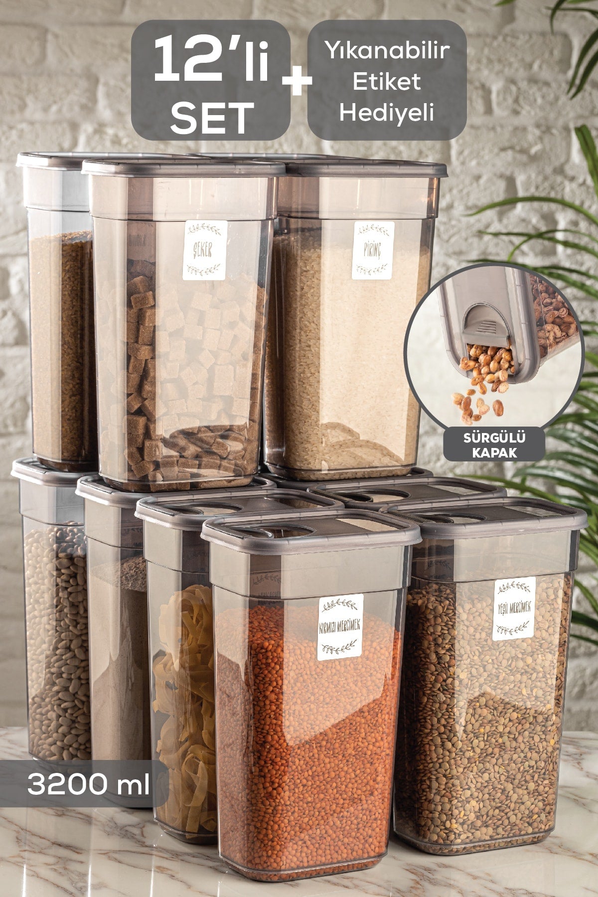 12 Pieces Tiny Labeled Storage Container with Sliding Lid - Jumbo Rectangular Food Container Jar 12x3.2 Lt