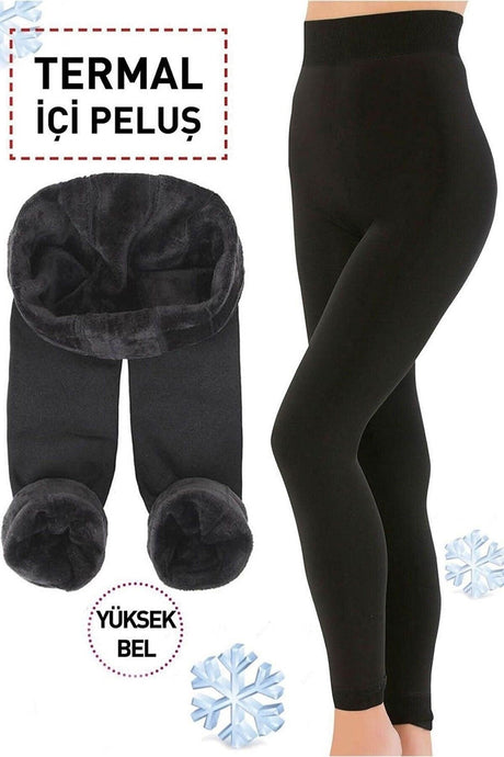 Women's Black Original Plush Winter Gathering Flexible Soft Thermal Leggings - Swordslife