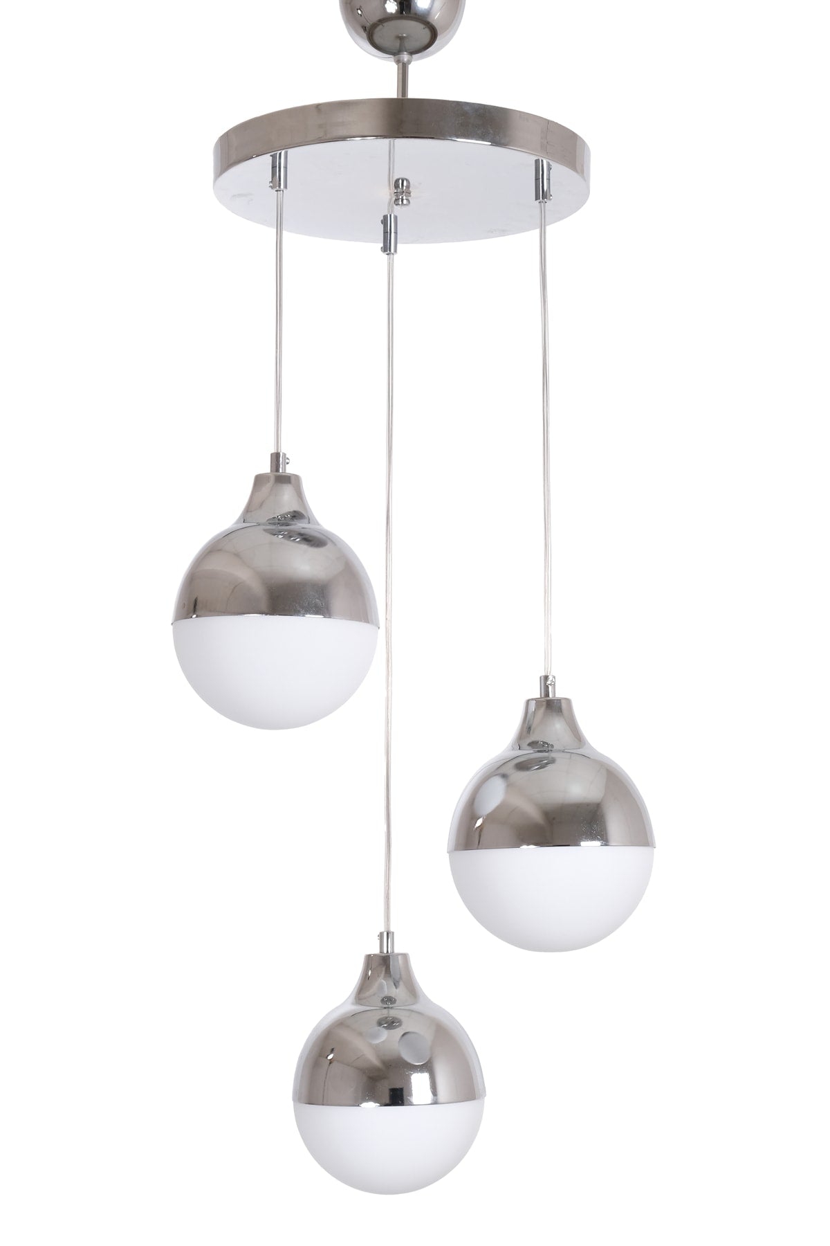 Rima Modern Retro Rustic Chrome Opal White Glass Pendant Lamp Living Room - Kitchen - Bedroom 3-Piece Chandelier