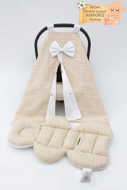 Orthopädisches Kinderwagenkissen mit Lordosenstütze, Bezug und Laken, 3er-Set, Regenbogen-Serie, cremefarben