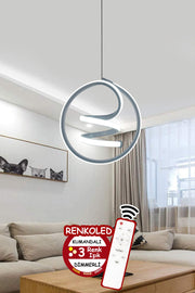 3 Color Modern Pendant Lamp Led Chandelier With Remote Control Silver Gray Case