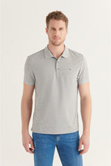 Men's Gray 100% Cotton Breathable Standard Fit Normal Cut Polo Neck T-shirt E001004