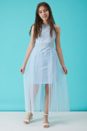 Girl'S Blue Stone Detailed Tulle Evening Dress 15156