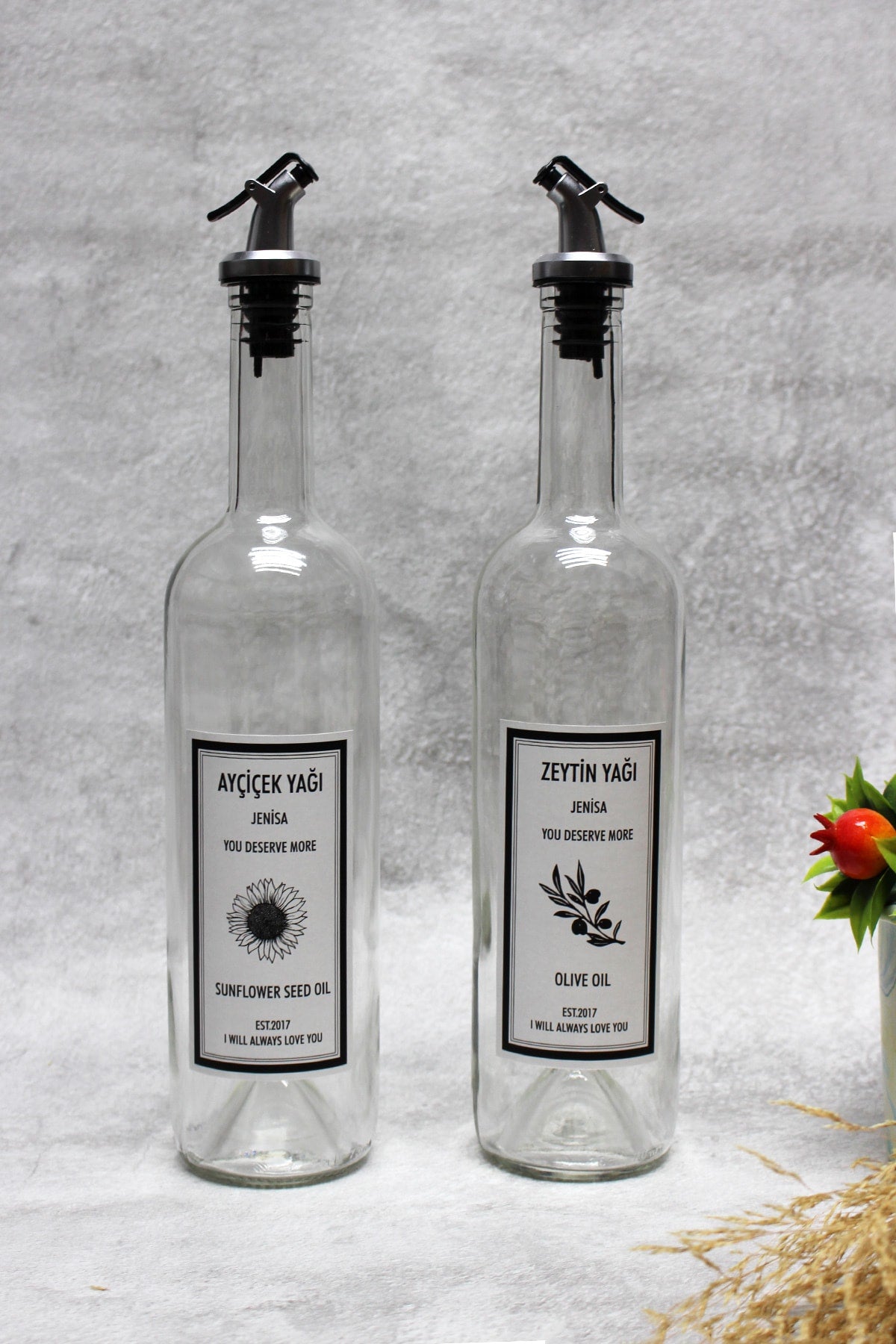 Hollow Bottom Transparent Glass Bottle Set of 2 750 ml Olive Oil Oil Bottle Oil Pot Oil Bowl