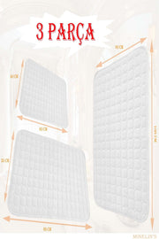 Bath Mat Non-Slip Base Water Absorbent Washable Triple (40x60)+(50x80)+(60x100) Cm White Bathroom Rug - Swordslife