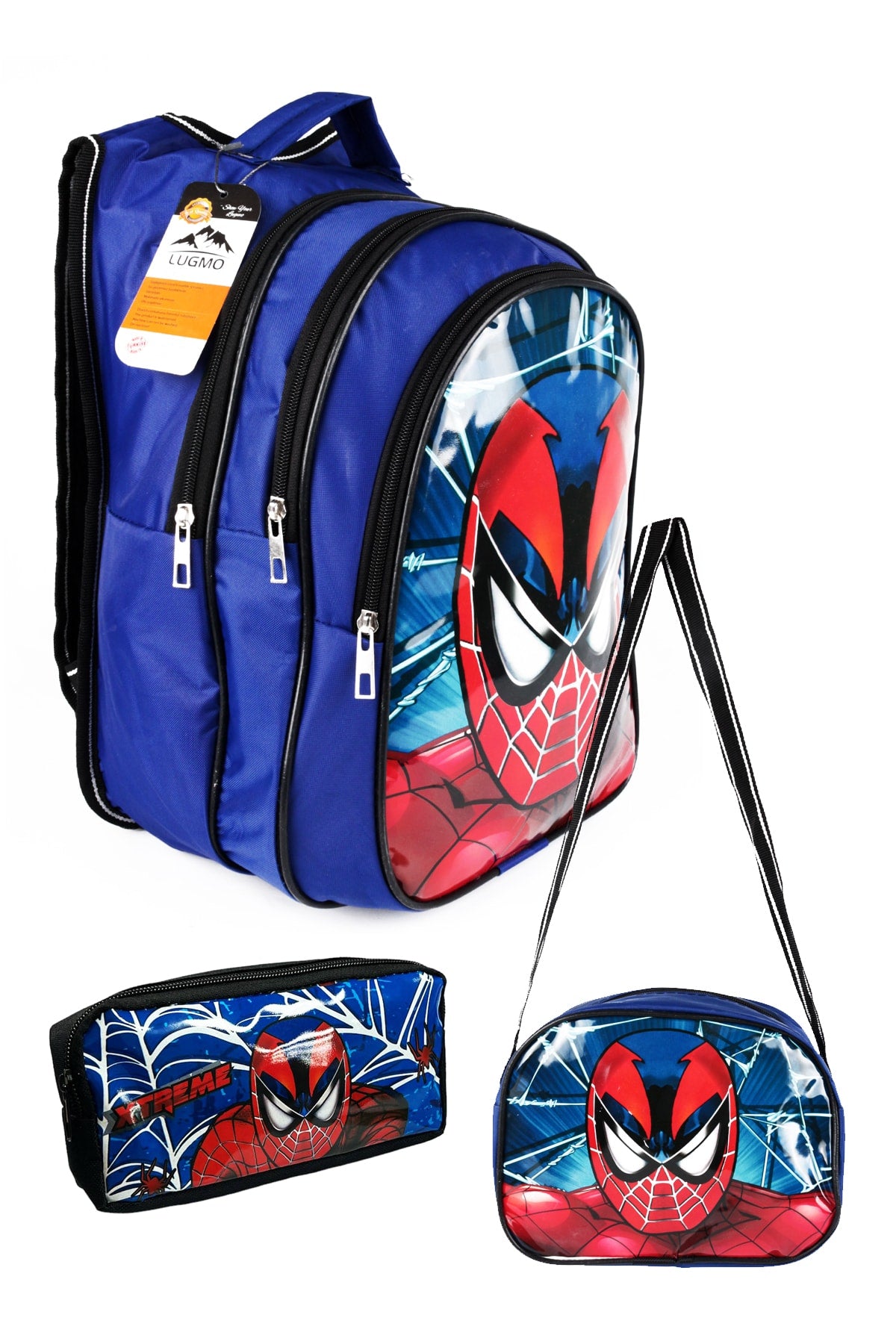 Backpack Set Middle School Primary School 3 Pocket Padded Spider Head Navy Blue