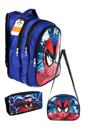 Backpack Set Middle School Primary School 3 Pocket Padded Spider Head Navy Blue