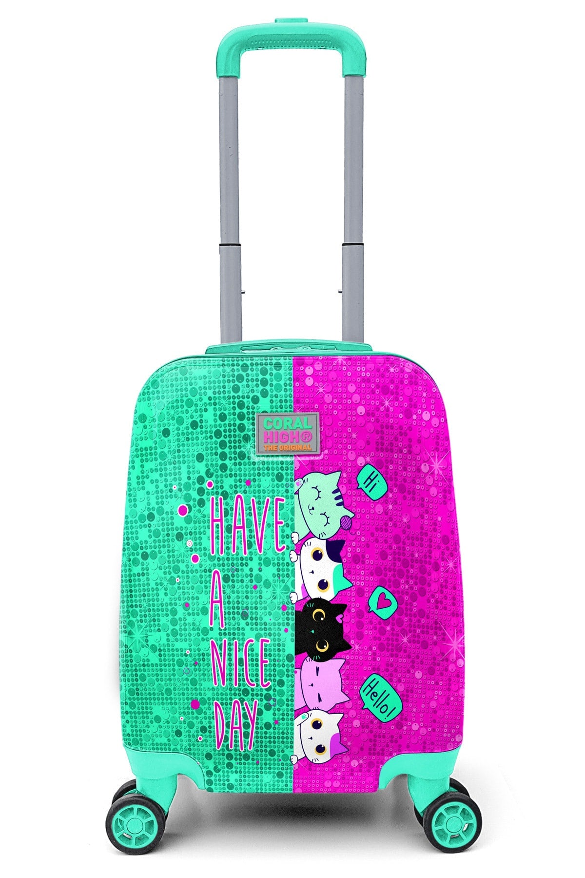 Kids Pink Water Green Cat Patterned Suitcase 16725