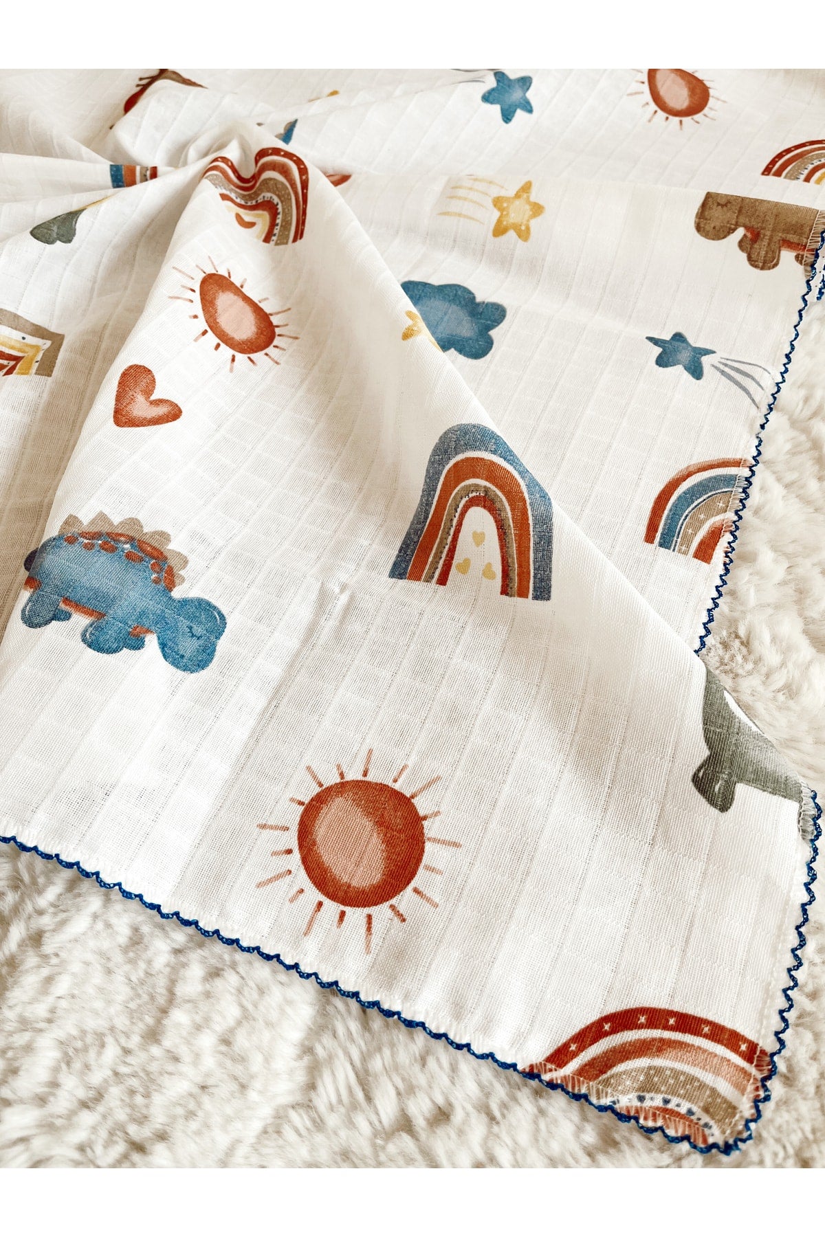 Multi-Purpose Muslin Blanket 80X90 Cm Baby & Kids & Newborn Blue Dinosaur Muslin Blanket, Muslin Cloth