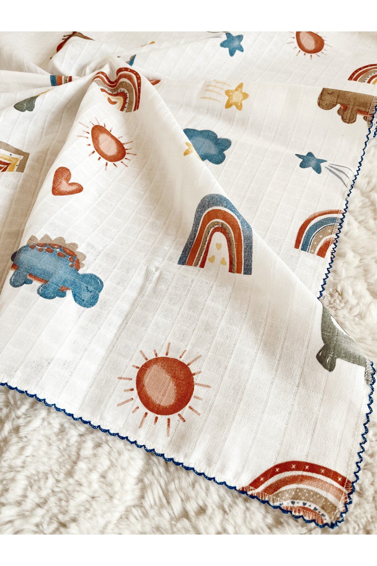 Multi-Purpose Muslin Blanket 80x90 Cm Baby & Kids & Newborn Blue Dinosaur Muslin Blanket, Muslin Cloth