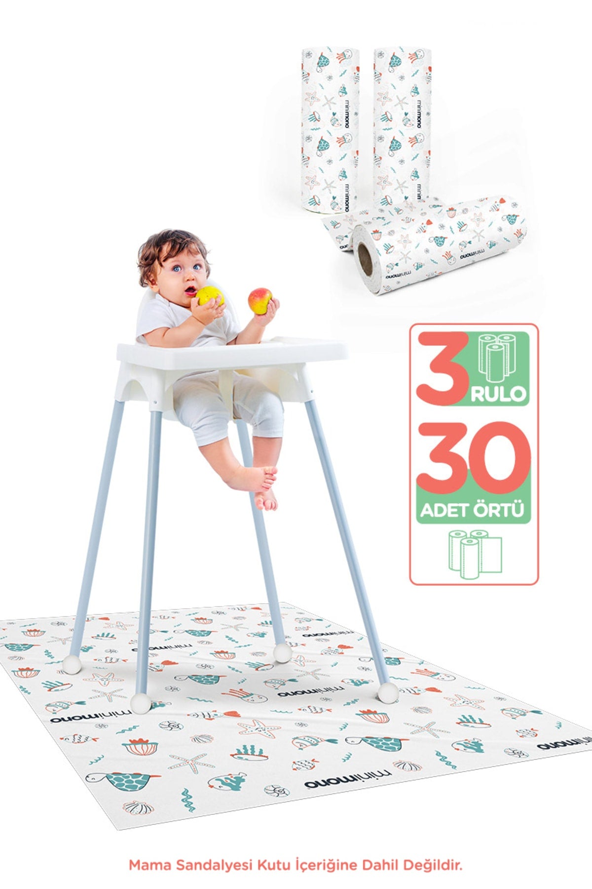 Highchair Bottom And Activity Supplementary Food Cover 3-Pack 30 Pieces Disposable Sea Creatures