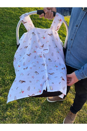 Run Baby Muslin Fabric Snap Snap Stroller Cover (Bird Patterned) 75X100Cm