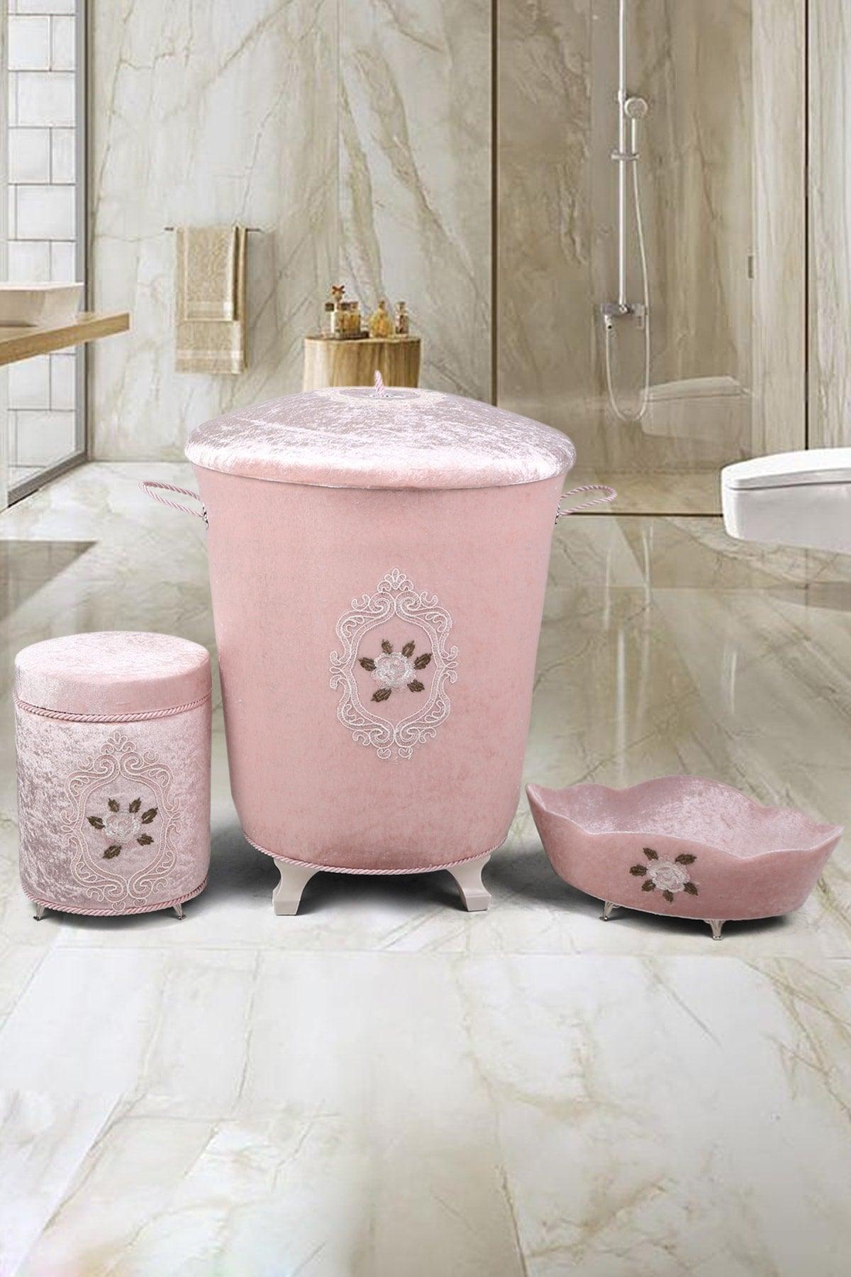 Powder Velvet Guipure 3 Pcs Bathroom Set - Swordslife