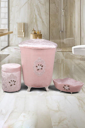 Powder Velvet Guipure 3 Pcs Bathroom Set - Swordslife