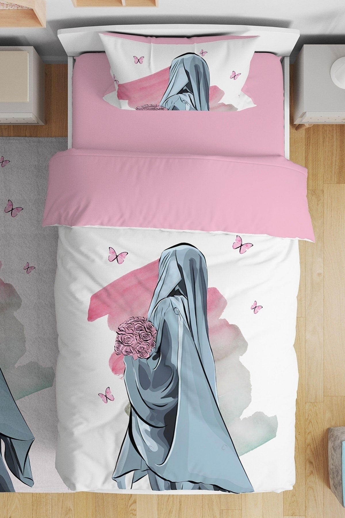 Rose Bouquet Patterned Single Baby Kids Duvet Cover Set