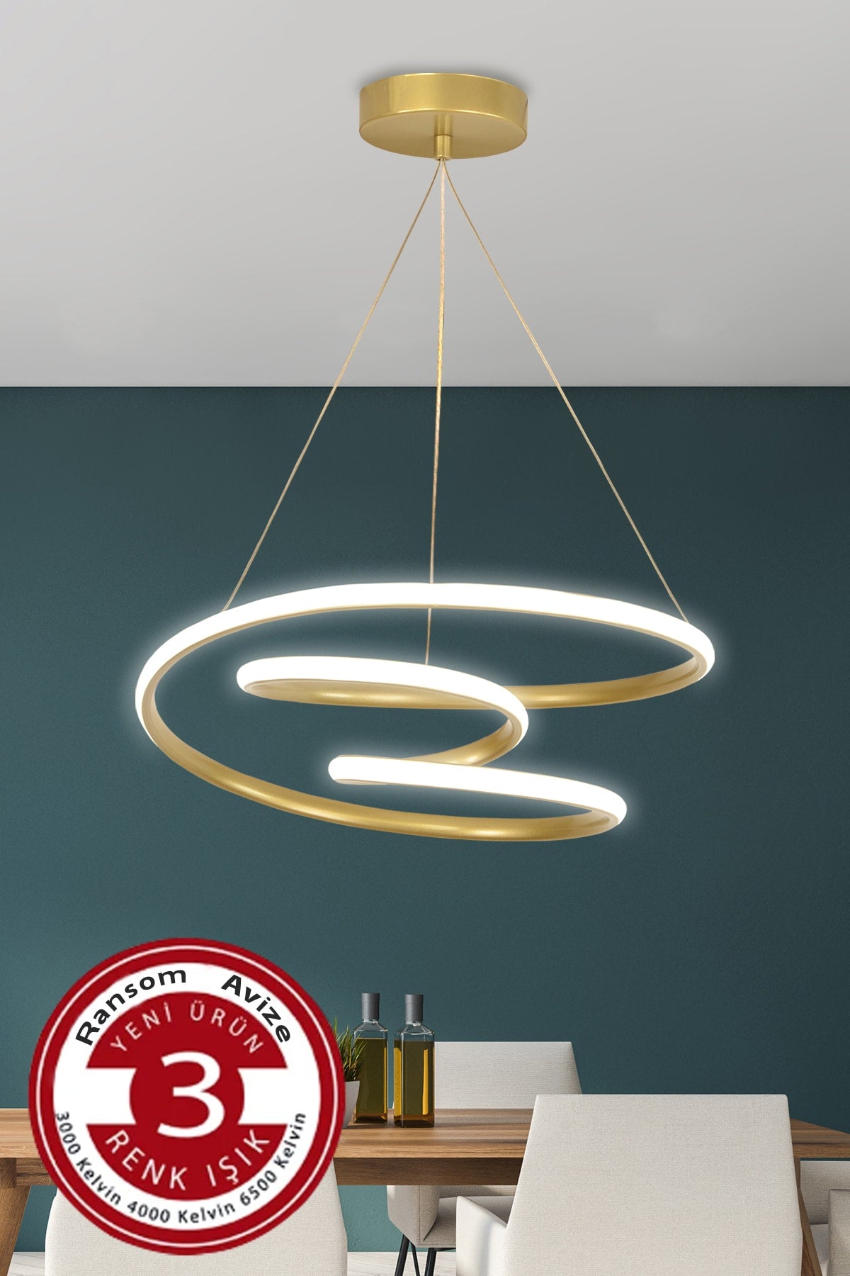 3 Color Modern Pendant Lamp Galaxy Gold Case "Without Remote Control" 3 Color Led Chandelier