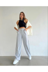 Women's Gray Plain 2 Thread Wide Leg Sweatpants - Swordslife