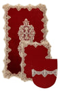 Claret Red Gold Palace 3-piece Dowry French Lace Applique Closet Set Bath Mat Set - Swordslife