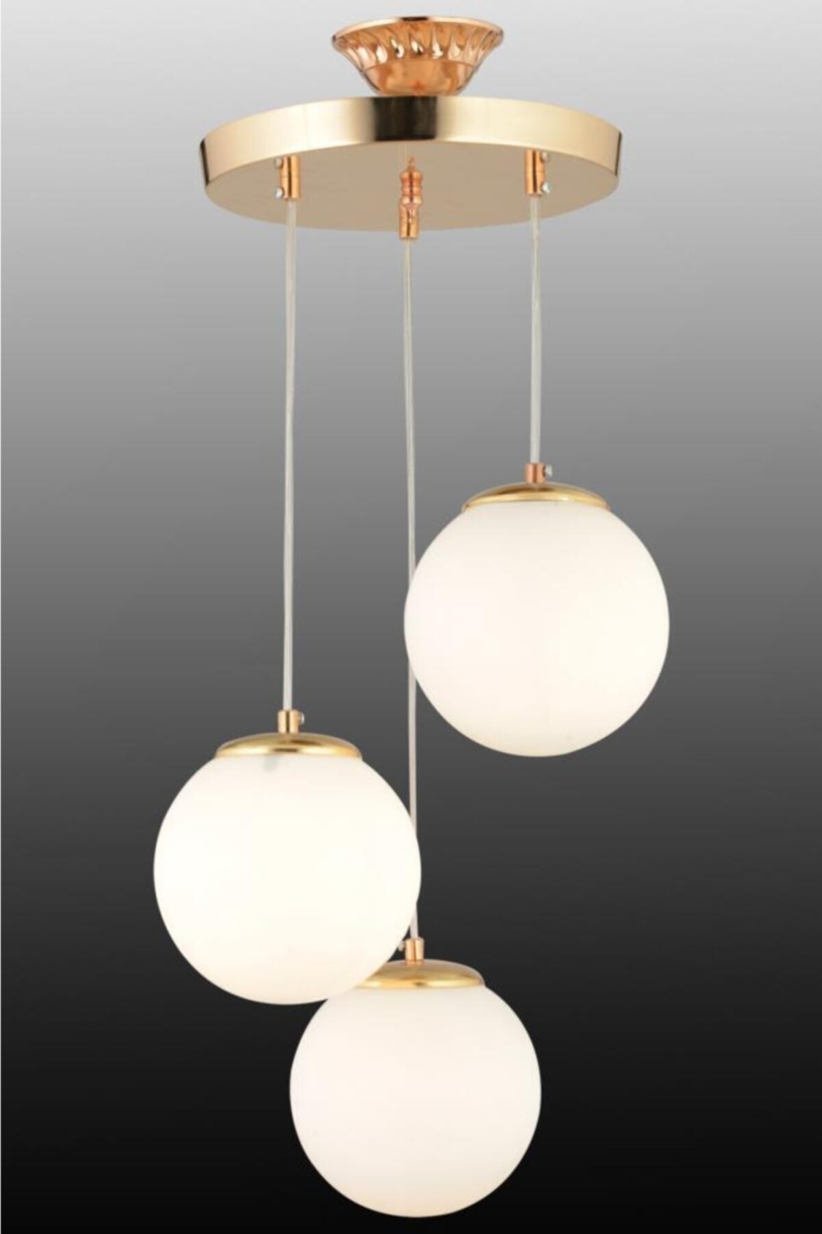 Pendant Lamp 3-Piece Gold White Globe Glass Chandelier