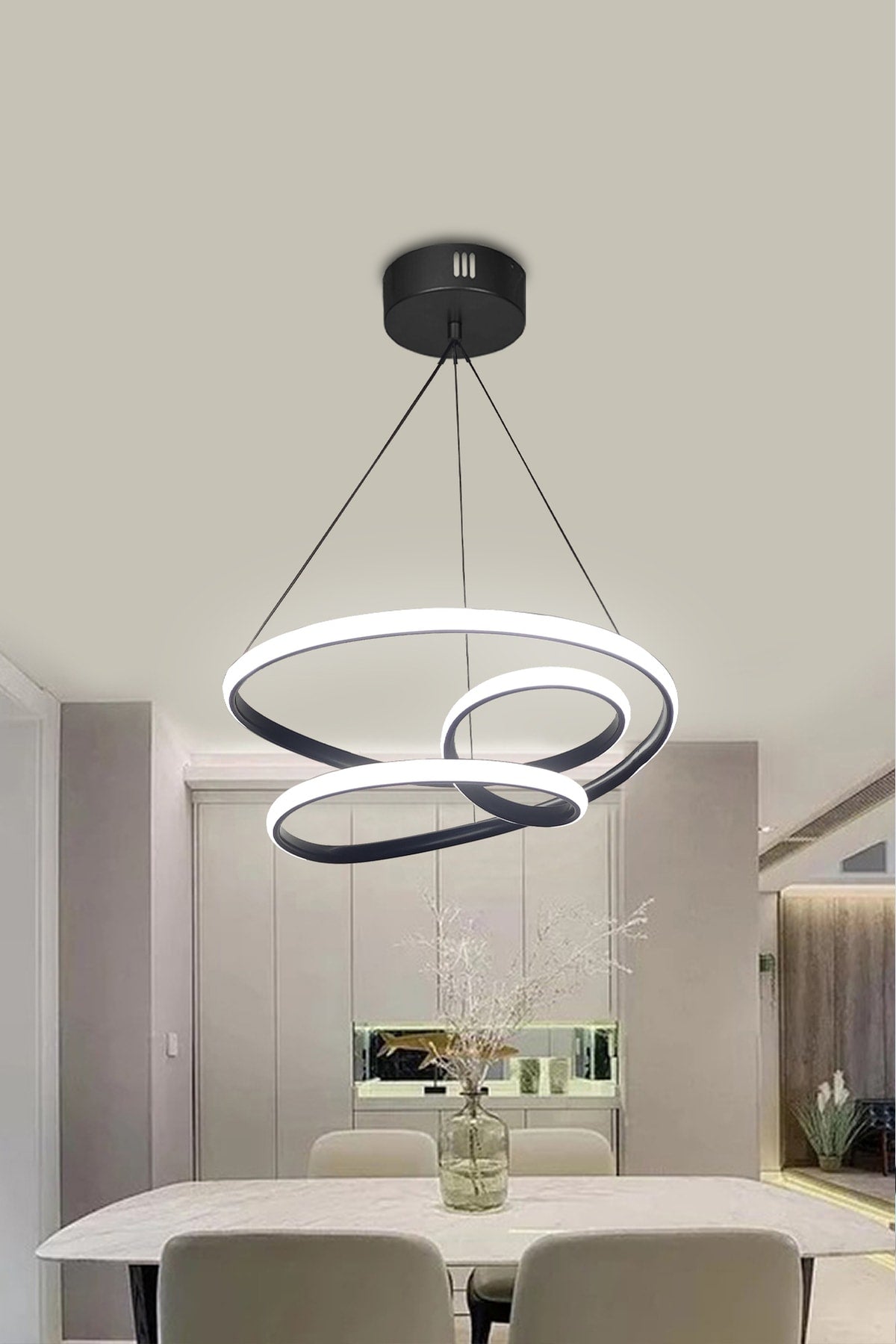 Modern Pendant Lamp Galaxy Black Case White Light Led Chandelier