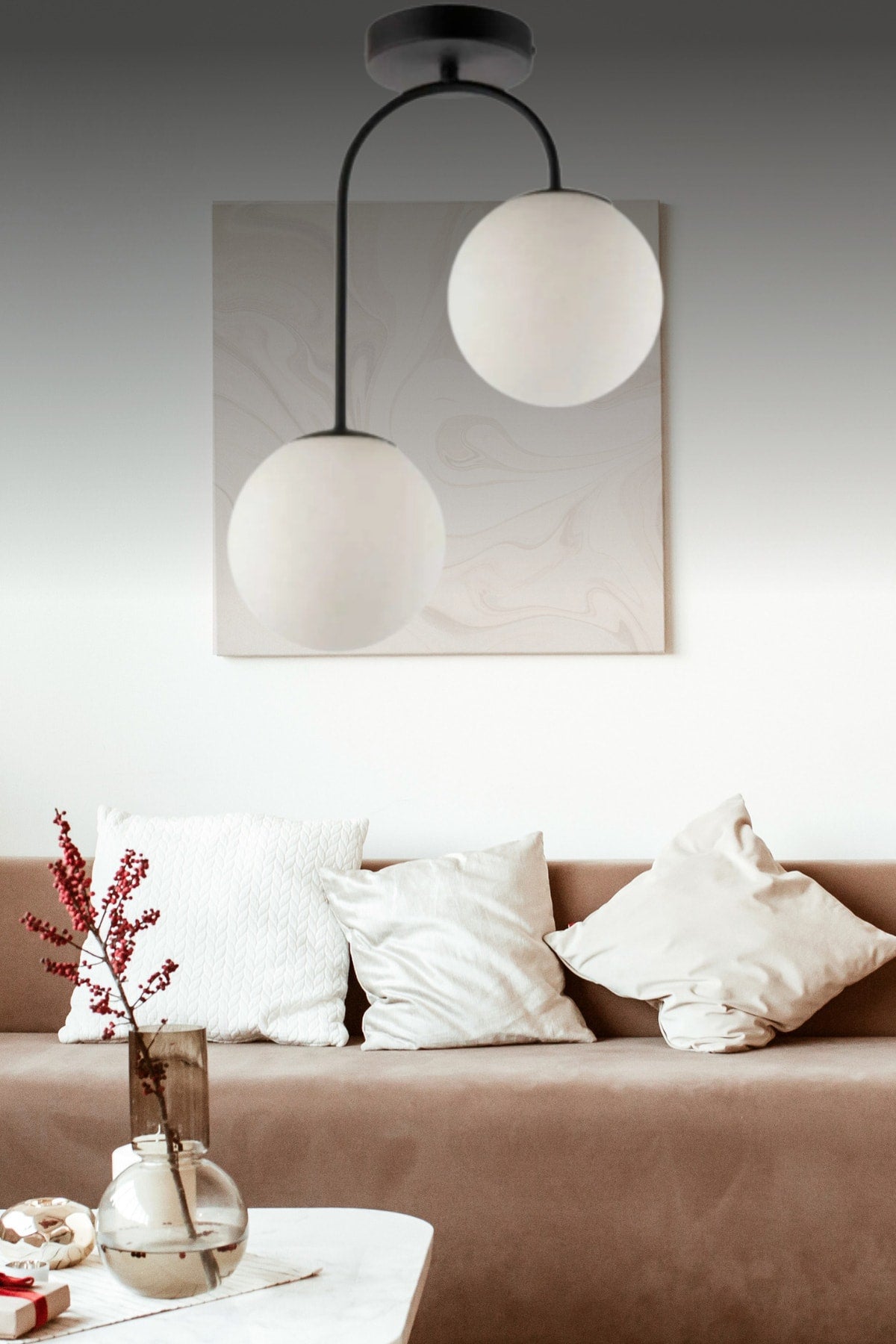 Otal 2-teiliges Lounge-Leuchterset, weißes Kugelglas, Kronleuchter, Wohnzimmer, Küche, Flur
