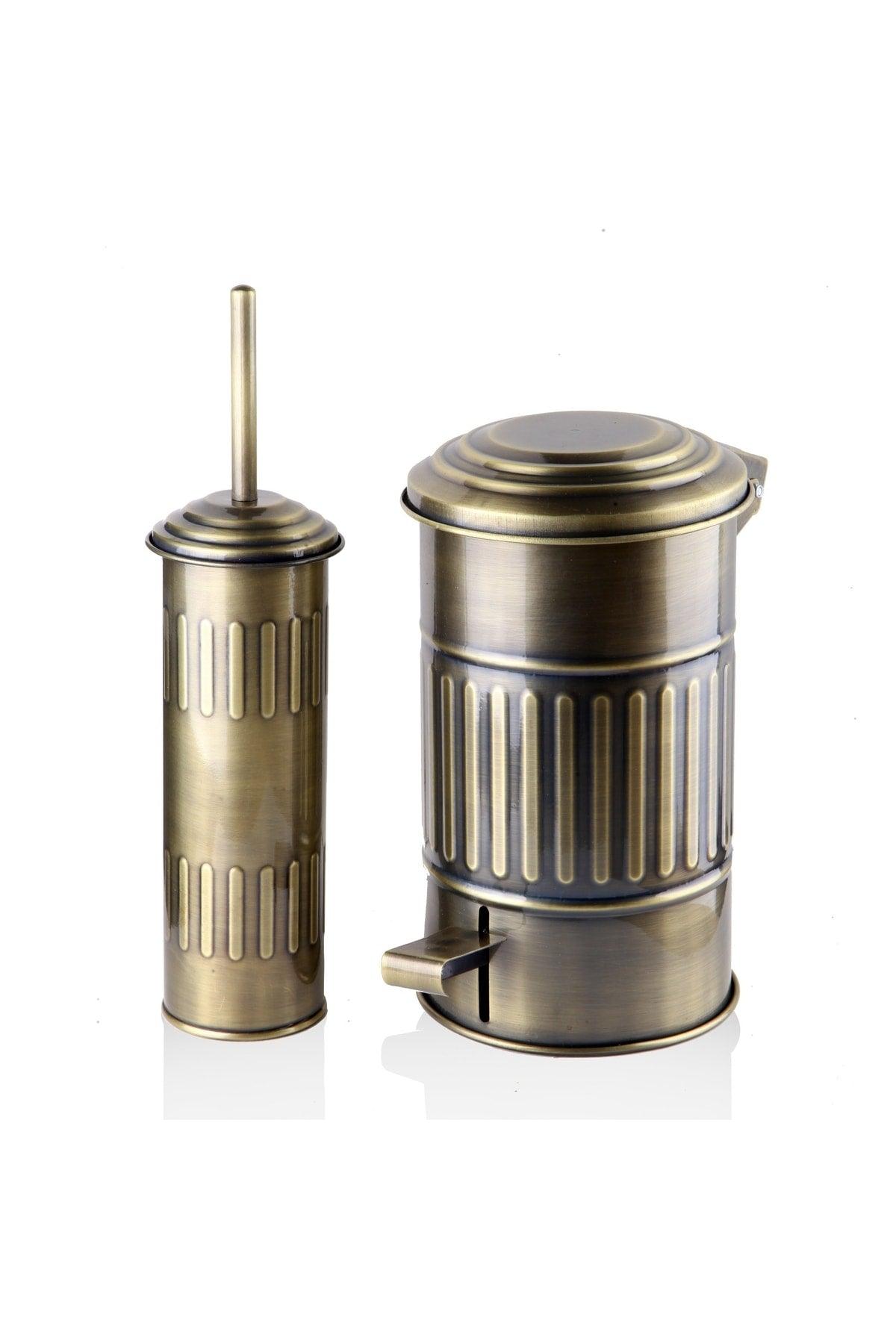 Galvanized Gold Plated Dustbin & Toilet Brush Set Bathroom Set Lux Pedal Dustbin - Swordslife