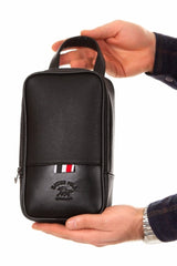 Newish Polo Premium Leather Black Color Shaving, Makeup, Travel Portfolio Cosmetic Clutch Hand Bag