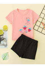 GIRL STRAWBERRY SHORTS SUIT WITH POCKETS