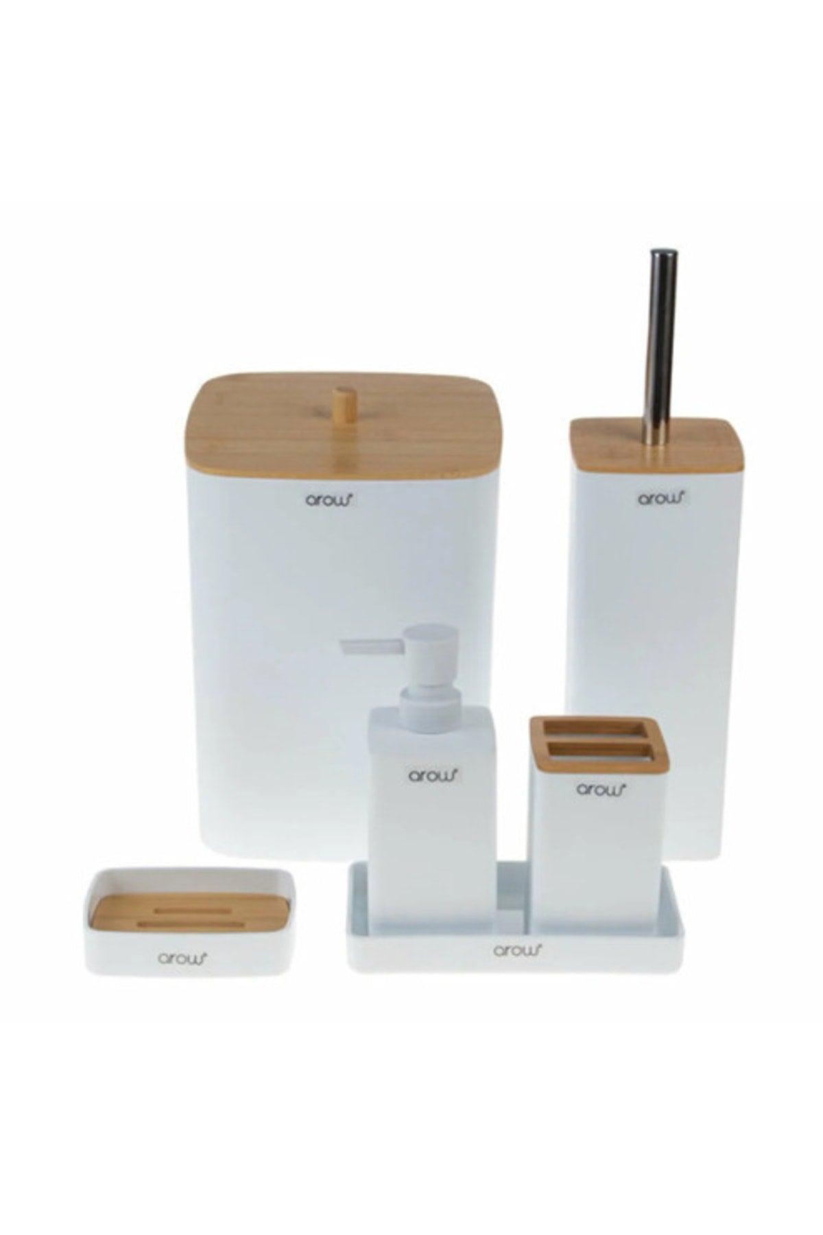 Acrylic 6 Piece Bath Set With Bamboo Cover White Dc1.tr-3722 - Swordslife