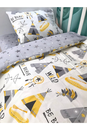 Kids Duvet Cover Set 90X190 For Bed Yellow Camping Tent Gray (Without Comforter)