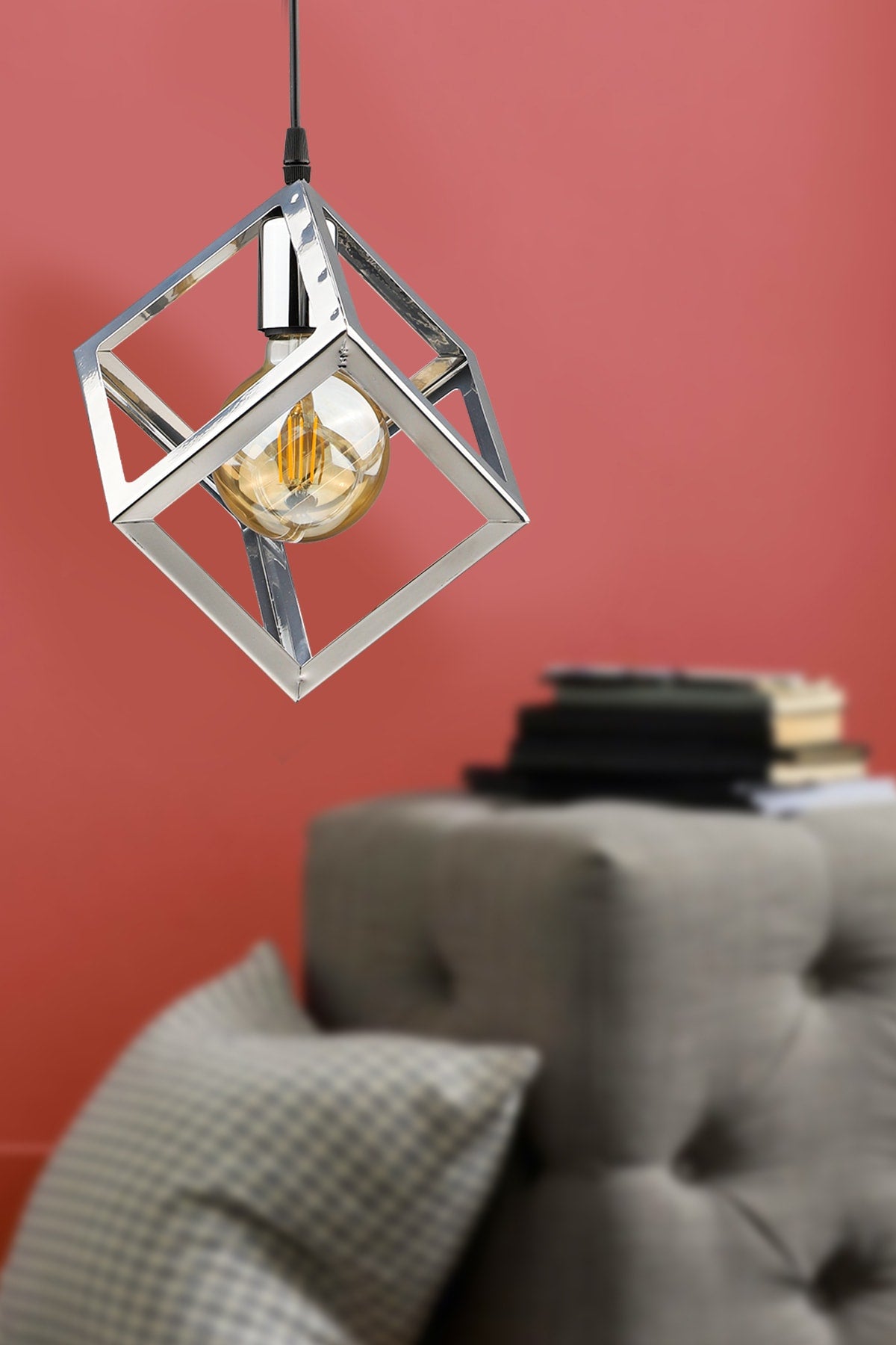 Cube Single Chandelier Chrome