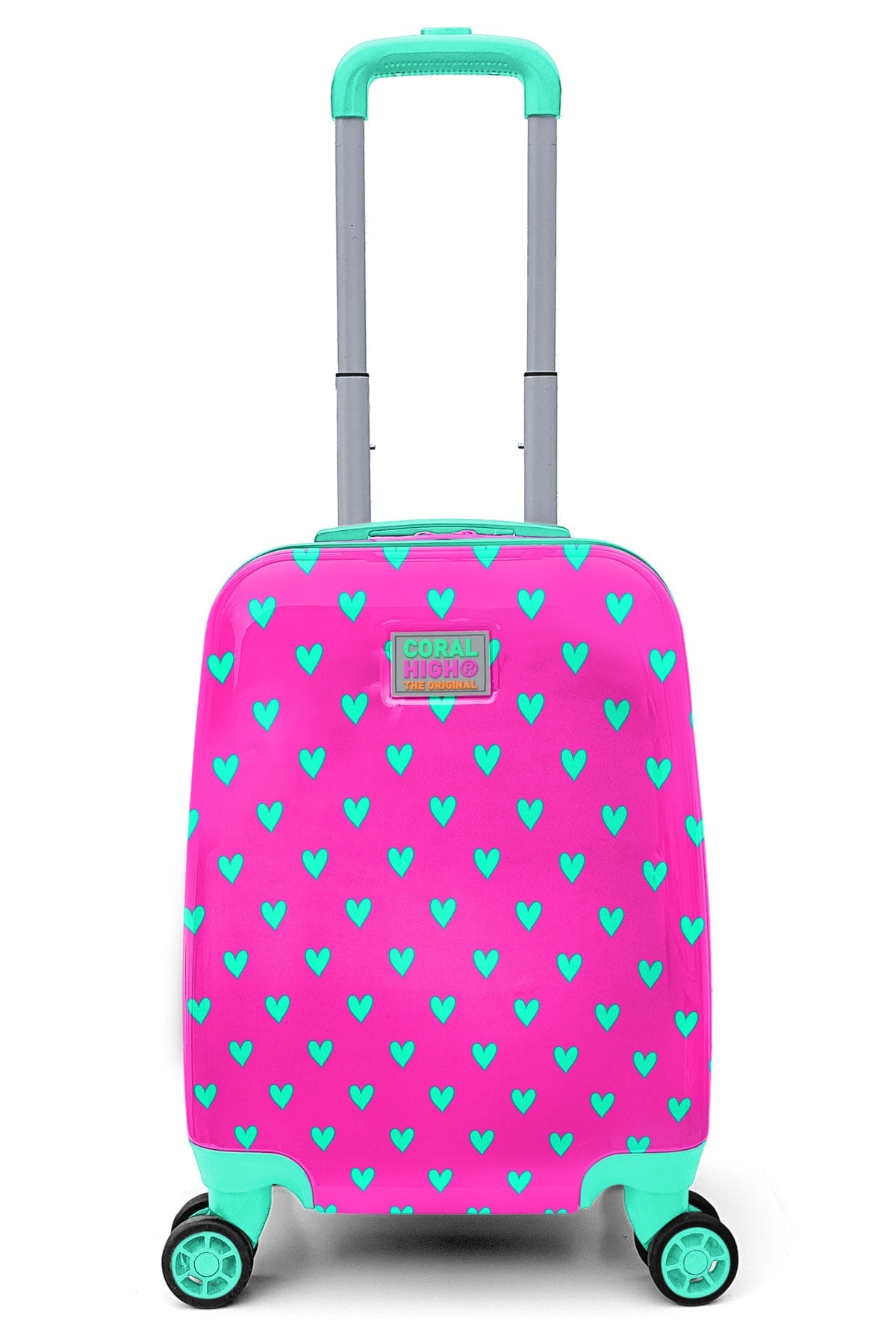 Kids Neon Pink Water Green Heart Patterned Luggage 16715