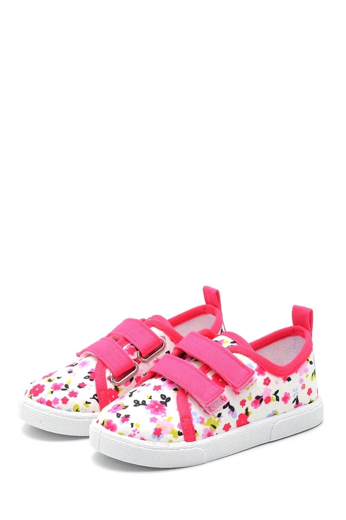 Sportschuhe für Kinder aus Leinen mit Blumenmuster und doppeltem Klettverschluss-Fuchsia-F-498