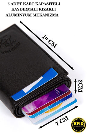 Men'S Leather Aluminum Mechanism Sliding Card Holder Wallet With Paper Money Compartment (7,5X10Cm)