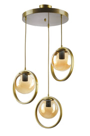 Nina Modern Metal Gold Color Ring Closed Honey Glass Pendant Lamp Living Room - Kitchen - Bedroom 3-Piece Chandelier