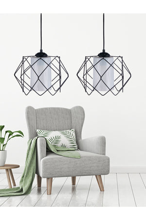 Black Design Multi Square Chandelier With White Mica Glass (2 Pcs)