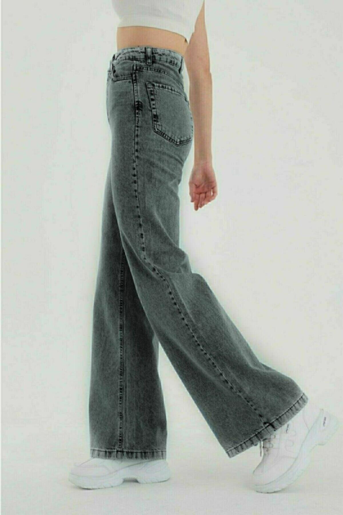 Women's Donal Smoked Lycra Wide Leg Jeans - Loose Wide Leg Jeans - Swordslife