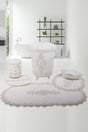 Lisa Cream 6 Piece Lacy Bathroom Dirty Laundry Basket Set Bath Mat Set - Swordslife