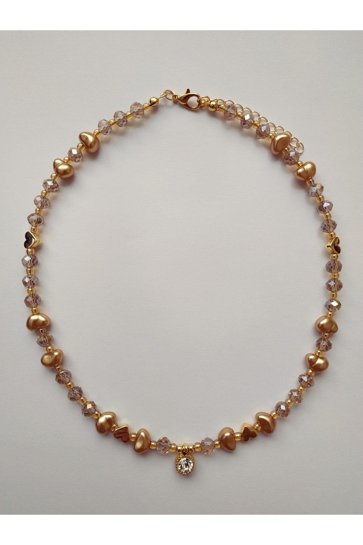 Honey Color Baroque Pearl Heart Bead Necklace with White Shimmer Tip - Swordslife